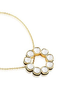 Gold Plated Aquamarine Crystal Reversible Pendant Necklace