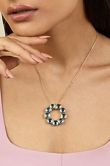Gold Plated Aquamarine Crystal Reversible Pendant Necklace