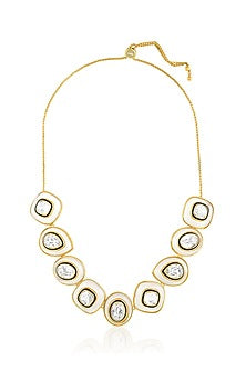 Gold Plated White Crystal Enameled Tidal Choker Necklace
