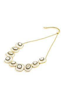 Gold Plated White Crystal Enameled Tidal Choker Necklace