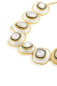 Gold Plated White Crystal Enameled Tidal Choker Necklace