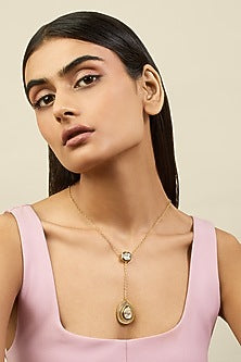 Gold Plated Resin & White Crystal Enamelled Drop Necklace