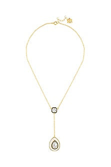 Gold Plated Resin & White Crystal Enamelled Drop Necklace