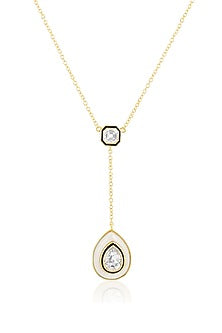 Gold Plated Resin & White Crystal Enamelled Drop Necklace