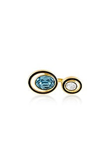 Gold Plated Aquamarine Crystal Enamelled Two-Head Ring
