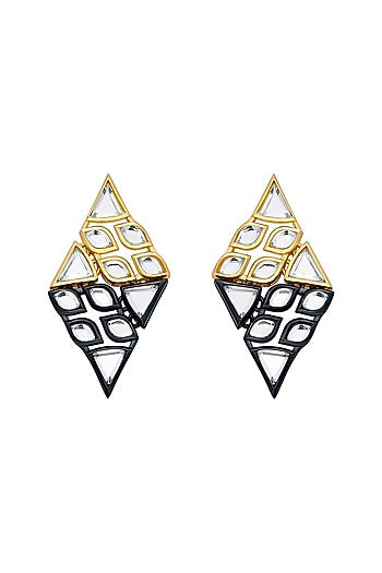 Two-Tone Finish Polki Cut Mirror Stud Earrings