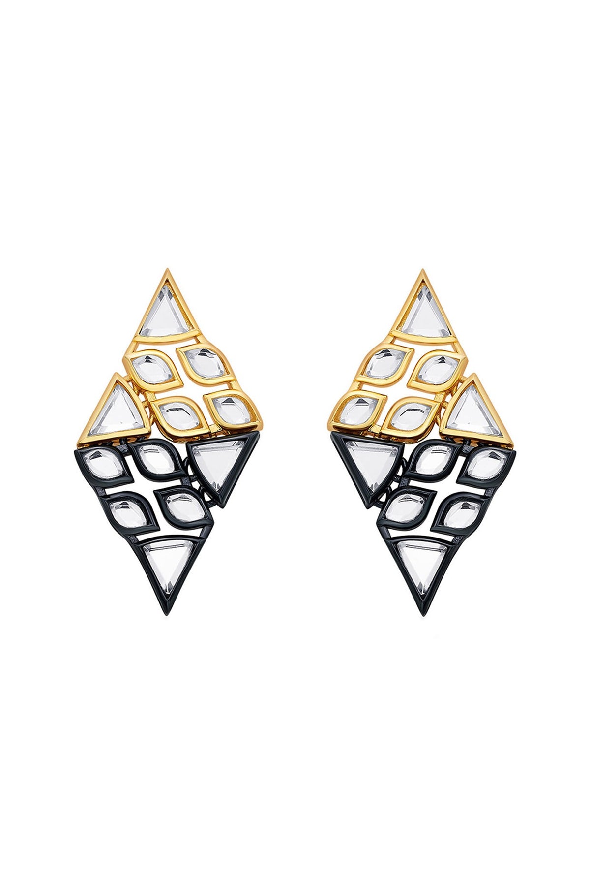 Two-Tone Finish Polki Cut Mirror Stud Earrings