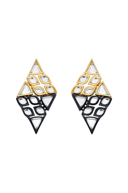 Two-Tone Finish Polki Cut Mirror Stud Earrings