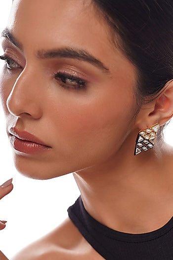 Two-Tone Finish Polki Cut Mirror Stud Earrings