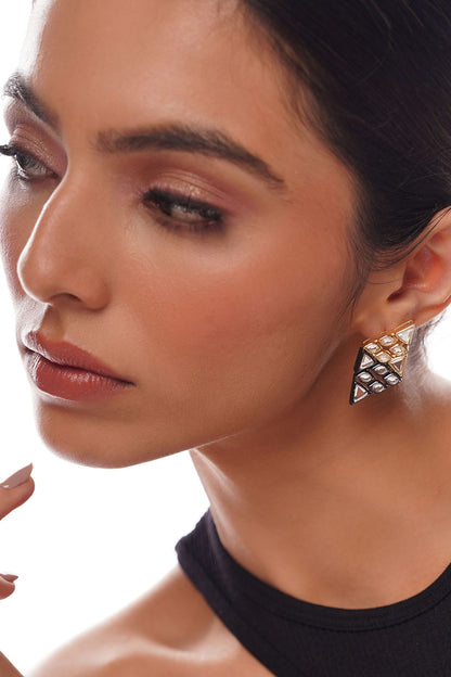Two-Tone Finish Polki Cut Mirror Stud Earrings