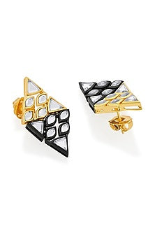 Two-Tone Finish Polki Cut Mirror Stud Earrings