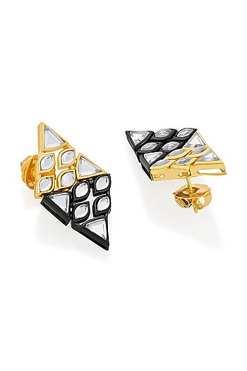 Two-Tone Finish Polki Cut Mirror Stud Earrings