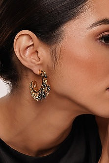 Gold Plated Polki Cut Mirror Hoop Earrings