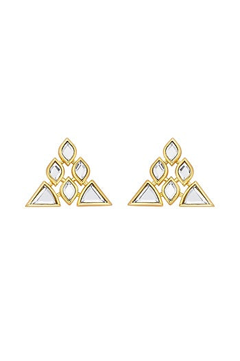 Gold Finish Mirror Stud Earrings
