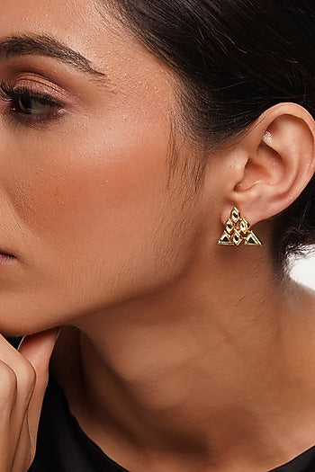 Gold Finish Mirror Stud Earrings