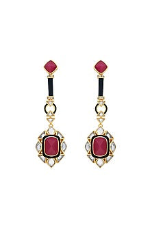 Gold Finish Polki Cut Mirror Dangler Earrings