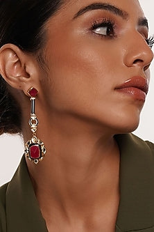Gold Finish Polki Cut Mirror Dangler Earrings