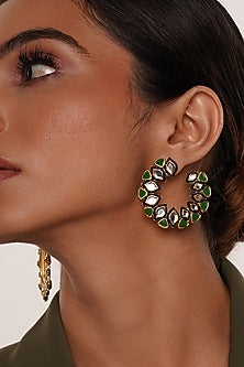 Gold Plated Jade Hoop Earrings
