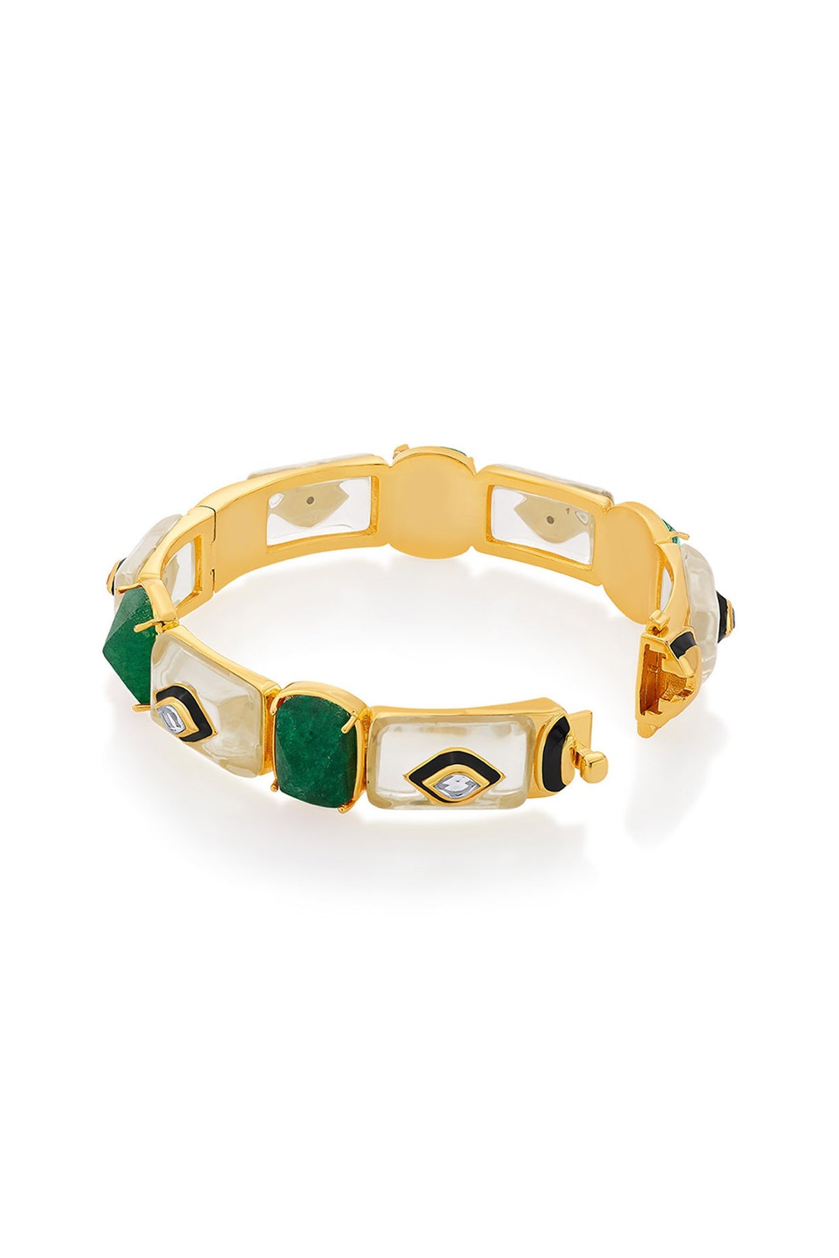 Gold Finish Green Jade & Mirror Bangle