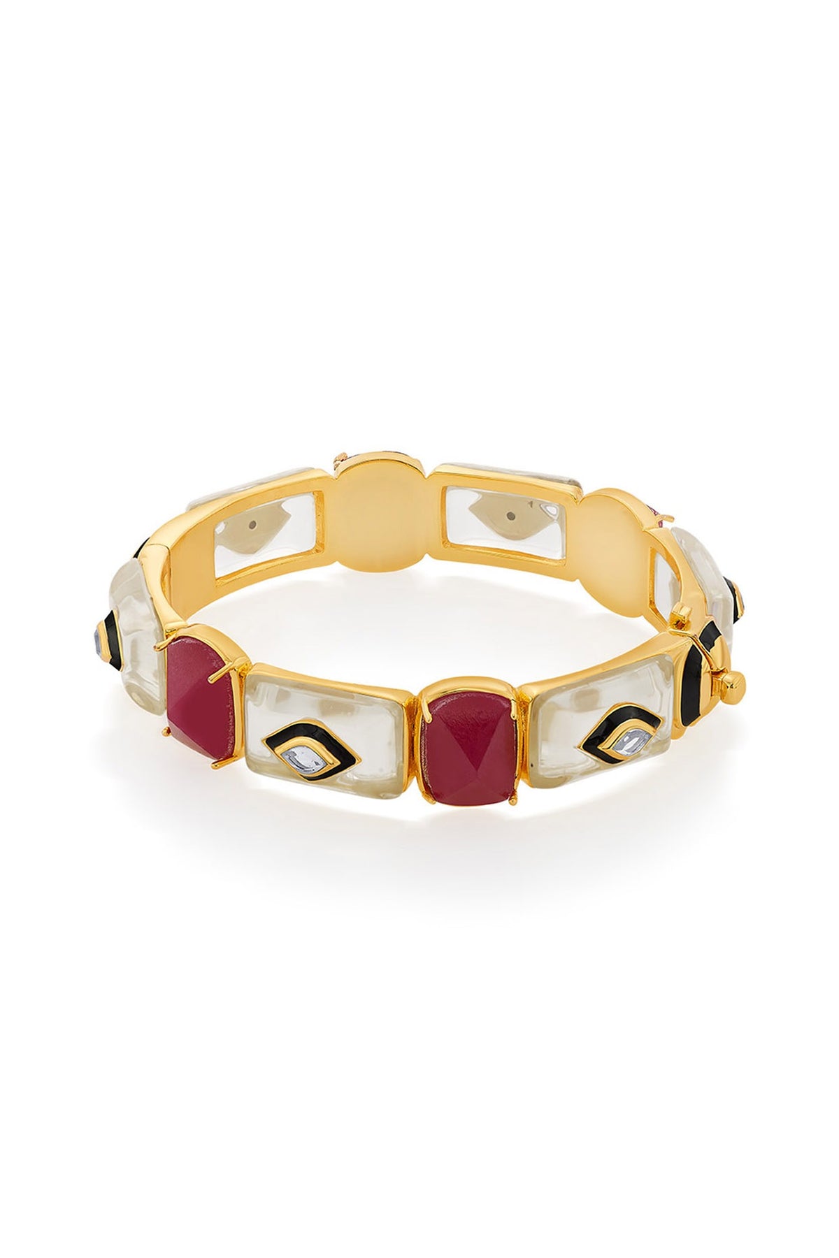 Gold Finish Pink Jade & Mirror Bangle