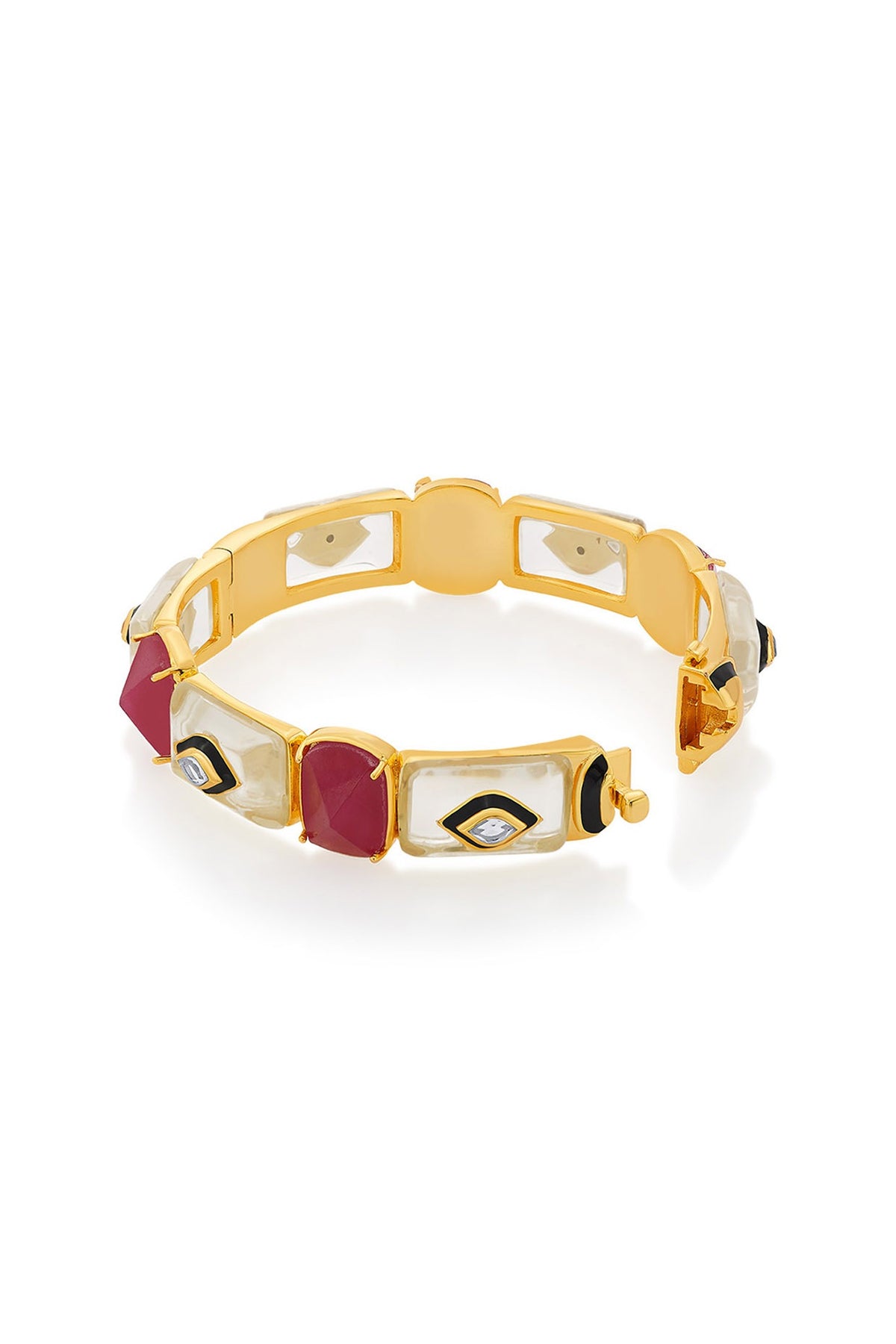 Gold Finish Pink Jade & Mirror Bangle