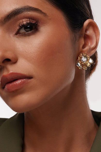 Gold Plated Mirror Enamelled Stud Earrings