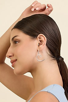 White Rhodium Finish CZ Heart Hoop Earrings