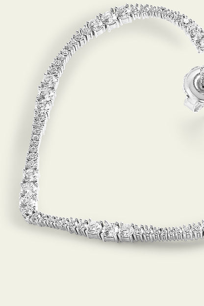 White Rhodium Finish CZ Heart Stud Earrings