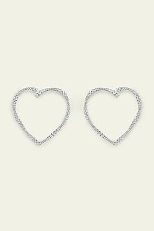 White Rhodium Finish CZ Heart Stud Earrings