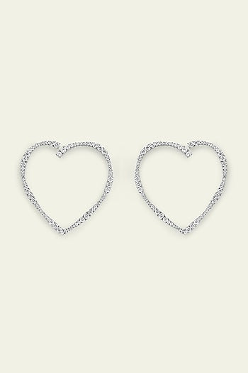 White Rhodium Finish CZ Heart Stud Earrings