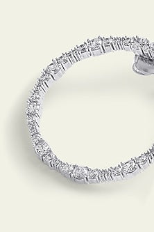 White Rhodium Finish CZ Heart Hoop Earrings