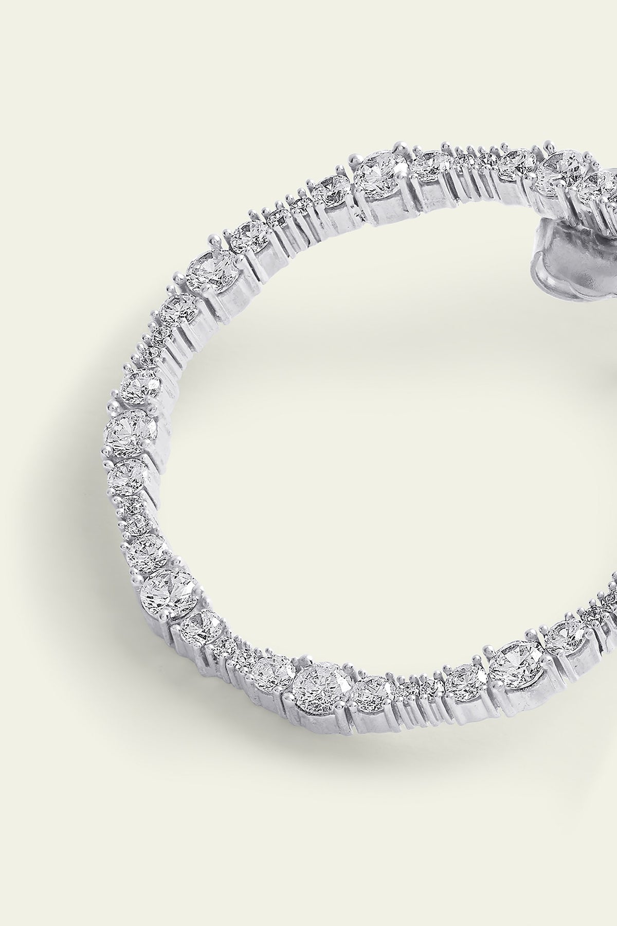 White Rhodium Finish CZ Heart Hoop Earrings