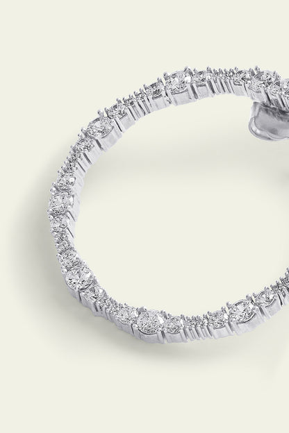White Rhodium Finish CZ Heart Hoop Earrings