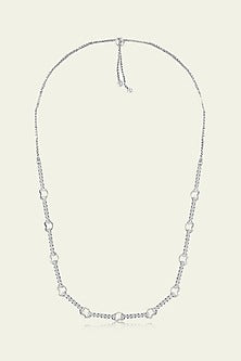 White Rhodium Finish CZ Link Choker Necklace