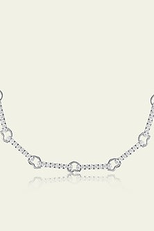 White Rhodium Finish CZ Link Choker Necklace