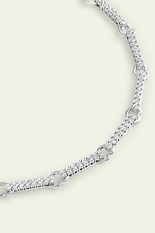 White Rhodium Finish CZ Link Choker Necklace