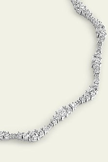 White Rhodium Finish CZ Wave Choker Necklace