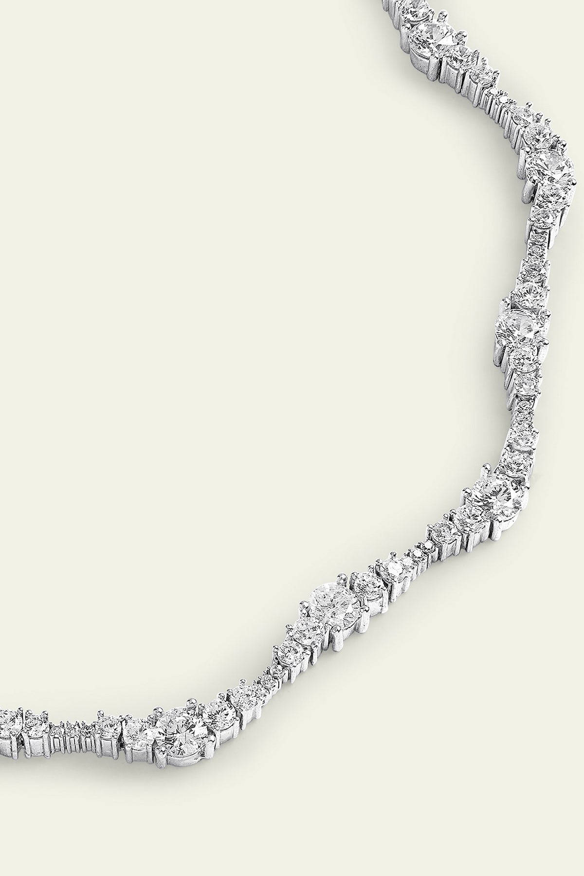 White Rhodium Finish CZ Wave Choker Necklace