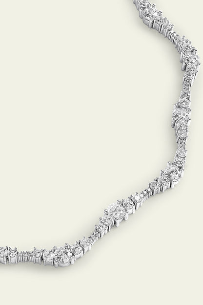 White Rhodium Finish CZ Wave Choker Necklace