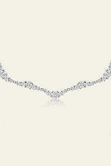White Rhodium Finish CZ Wave Choker Necklace