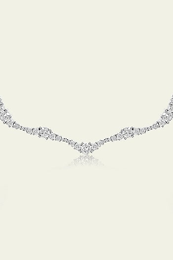 White Rhodium Finish CZ Wave Choker Necklace