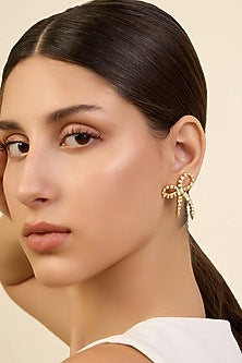 Gold Plated CZ Bow Spiked Stud Earrings