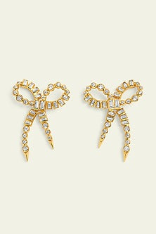 Gold Plated CZ Bow Spiked Stud Earrings