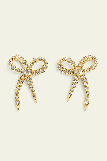 Gold Plated CZ Bow Spiked Stud Earrings