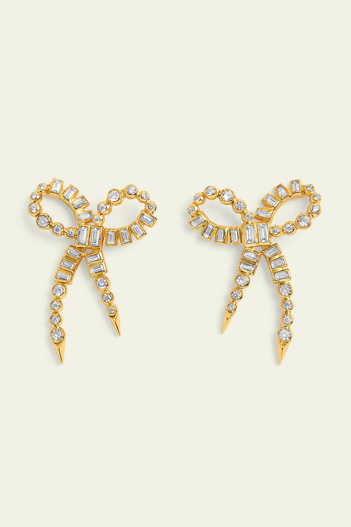 Gold Plated CZ Bow Spiked Stud Earrings