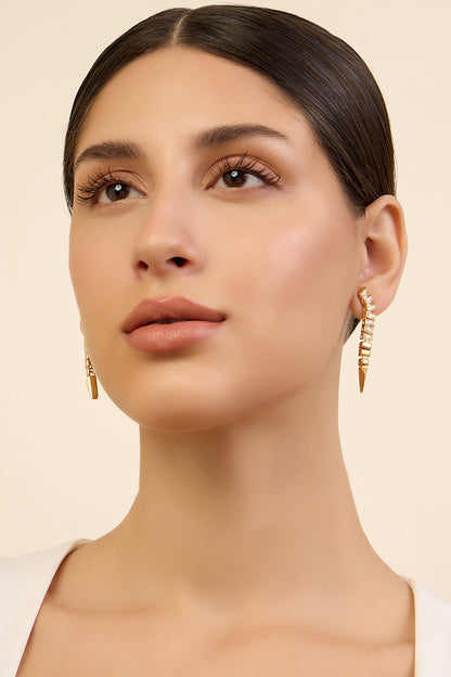 Gold Plated CZ Spiked Dangler Earrings