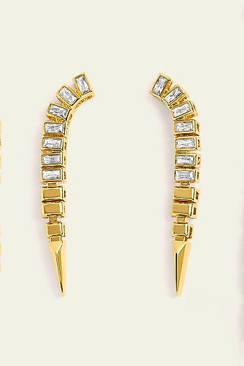 Gold Plated CZ Spiked Dangler Earrings