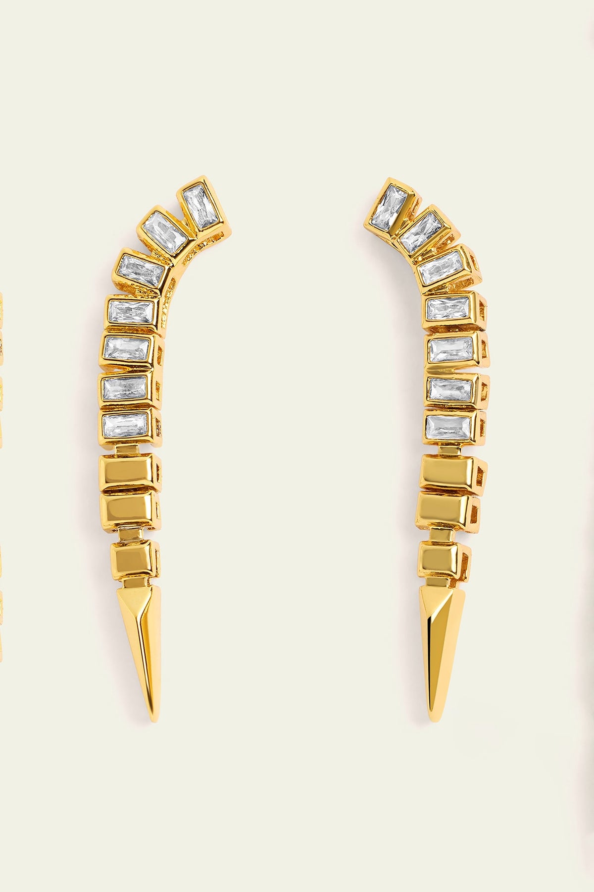 Gold Plated CZ Spiked Dangler Earrings