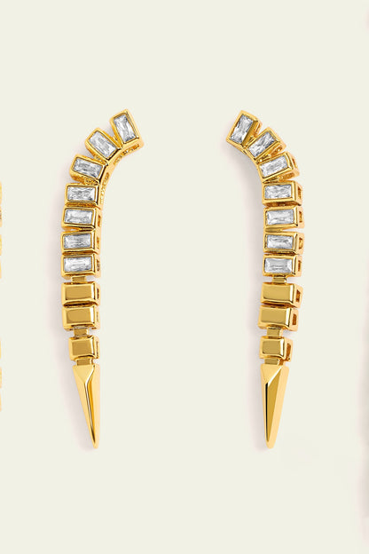 Gold Plated CZ Spiked Dangler Earrings