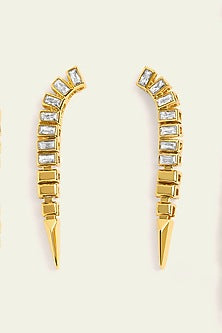Gold Plated CZ Spiked Dangler Earrings